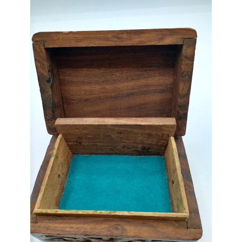 Hand-Carved Floral Wooden Keepsake Box With Hinged Lid